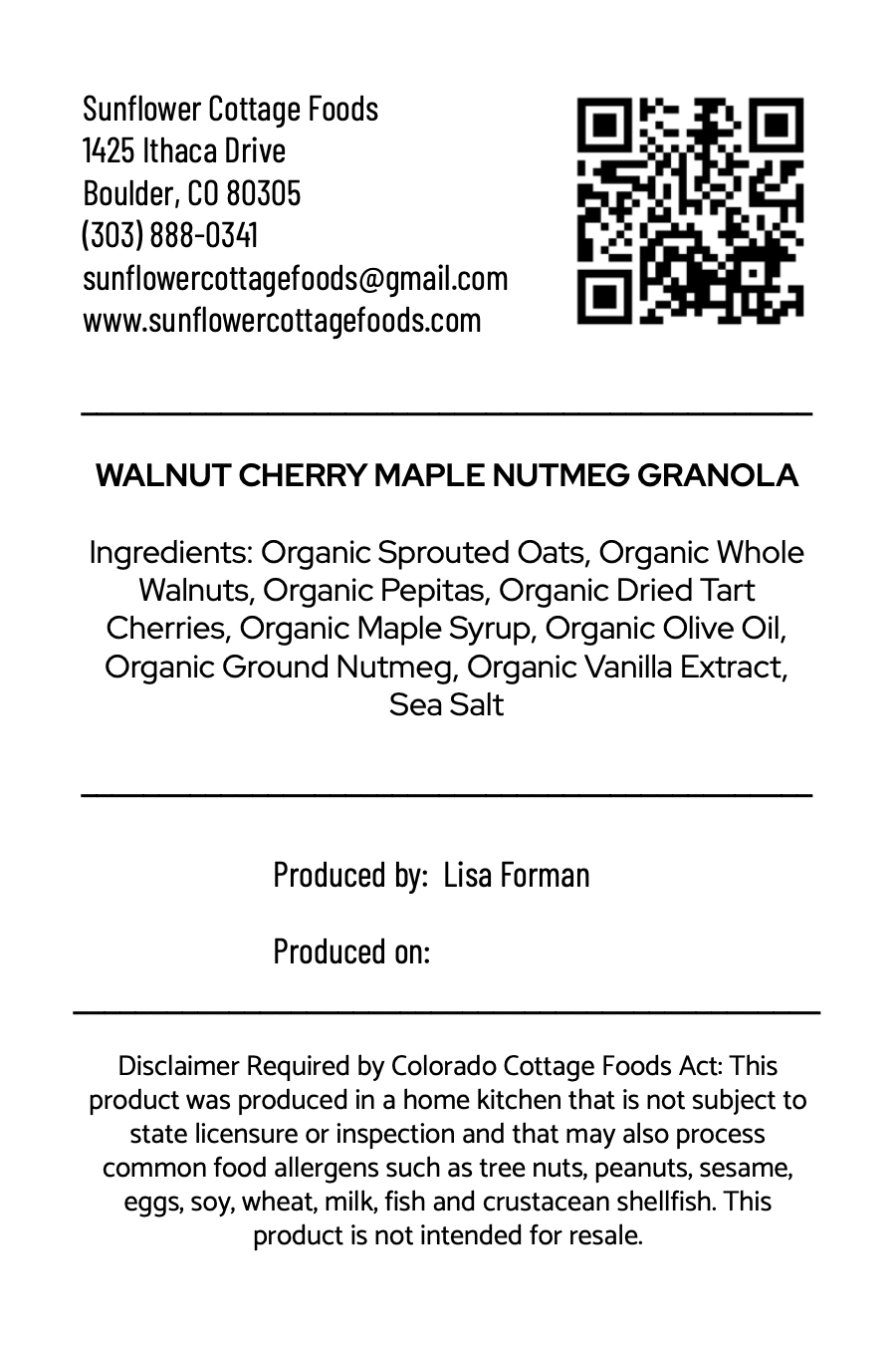 Walnut Cherry Maple Nutmeg Granola